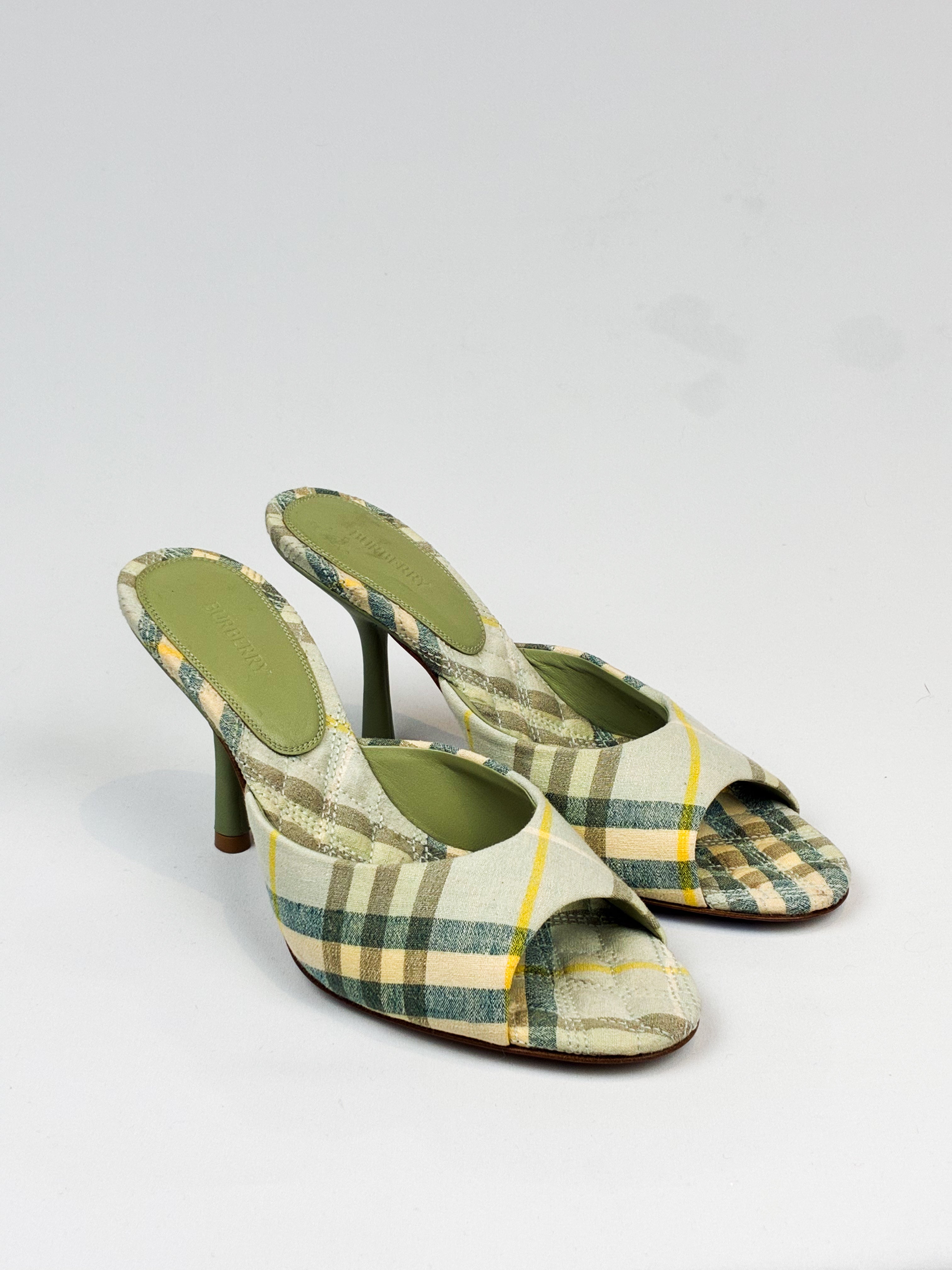 Burberry 2024 Sage Green Mews Check Slide Sandals - EU 37