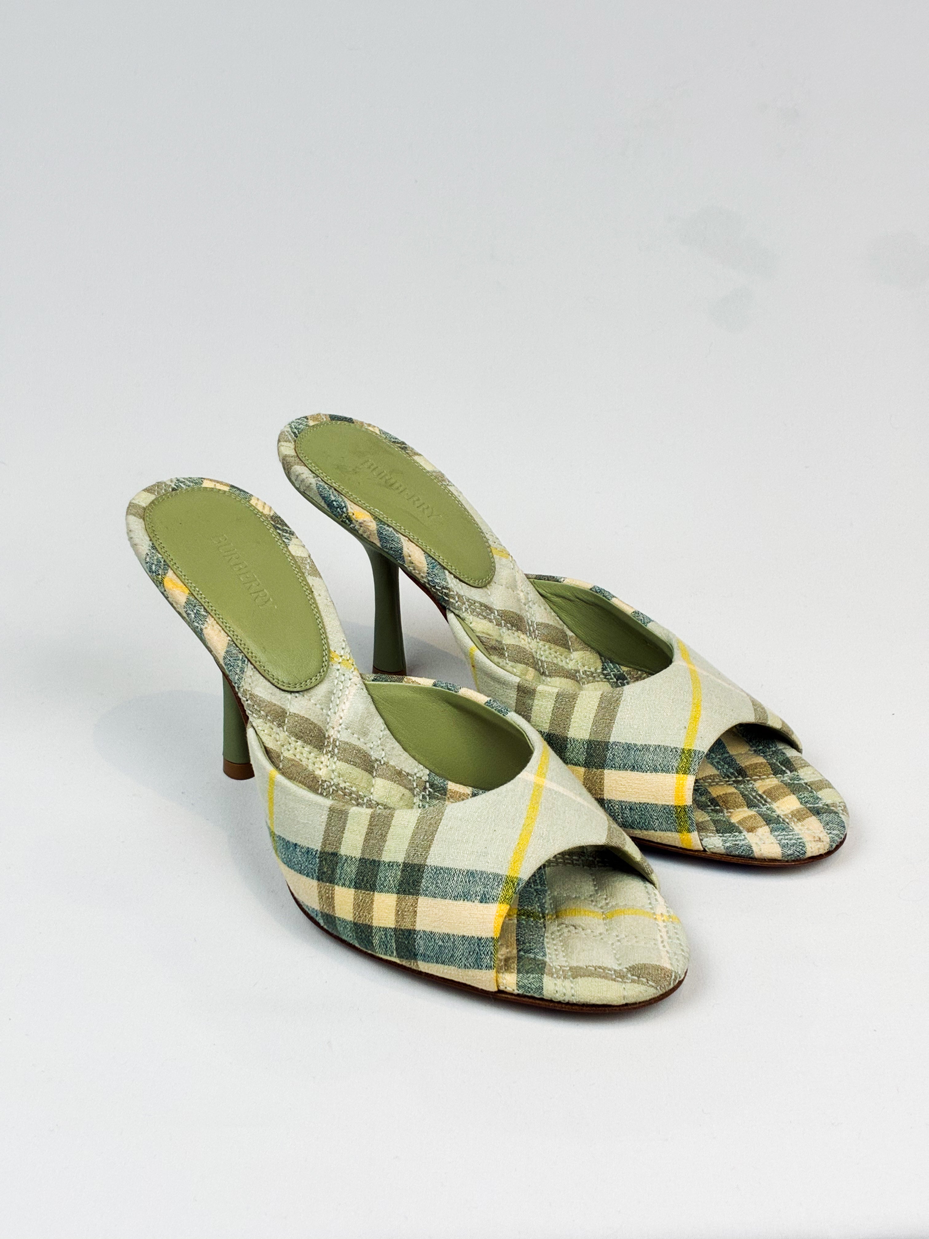 Burberry 2024 Sage Green Mews Check Slide Sandals - EU 37