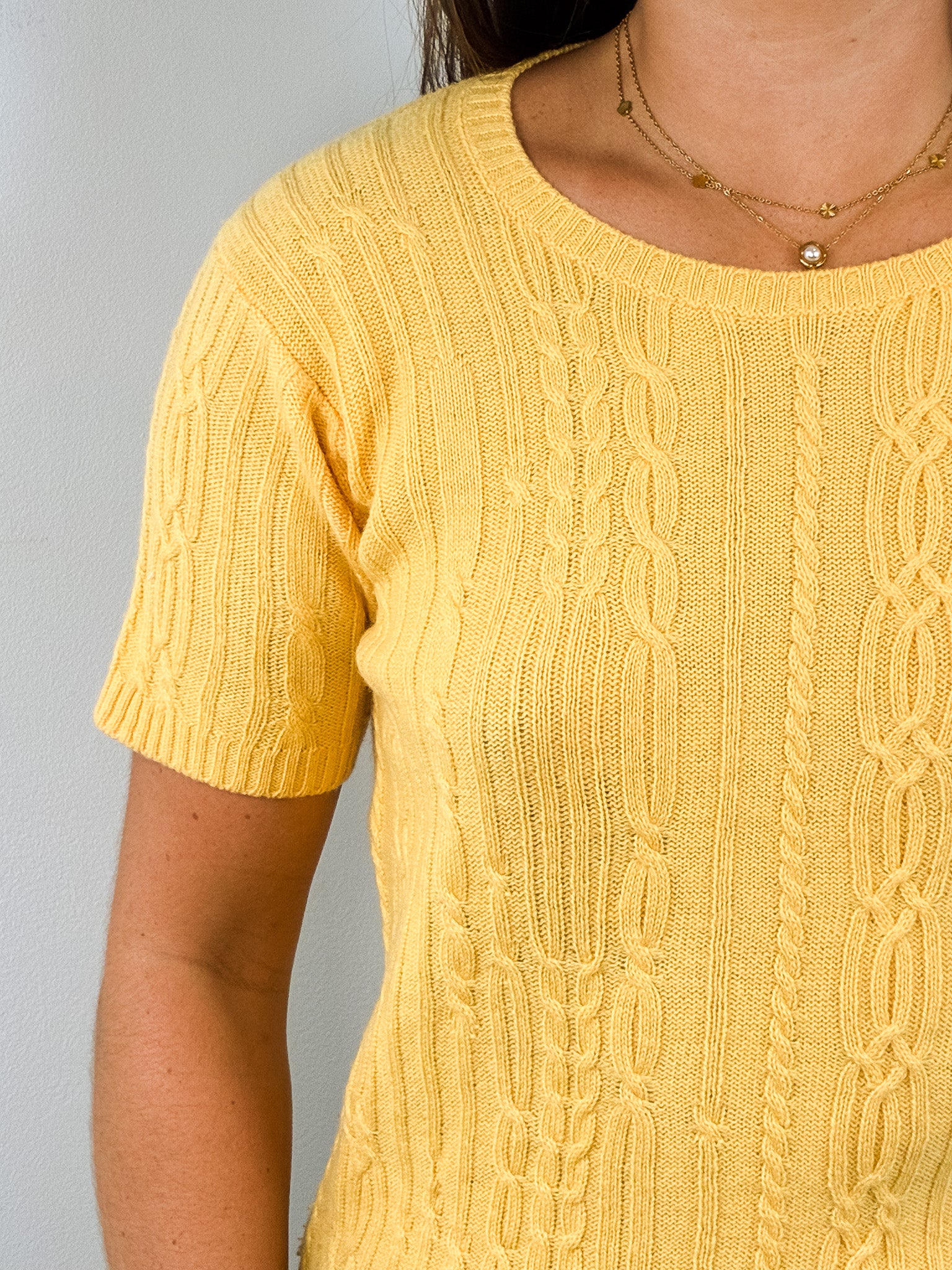 Chloé Yellow Cable Knit Short Sleeve Sweater - S/M