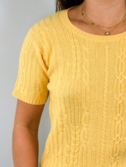 Chloé Yellow Cable Knit Short Sleeve Sweater - S/M