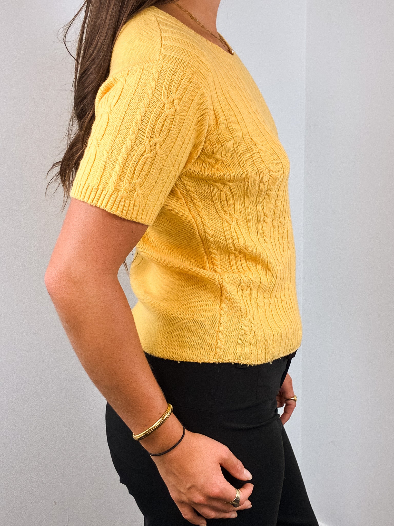 Chloé Yellow Cable Knit Short Sleeve Sweater - S/M