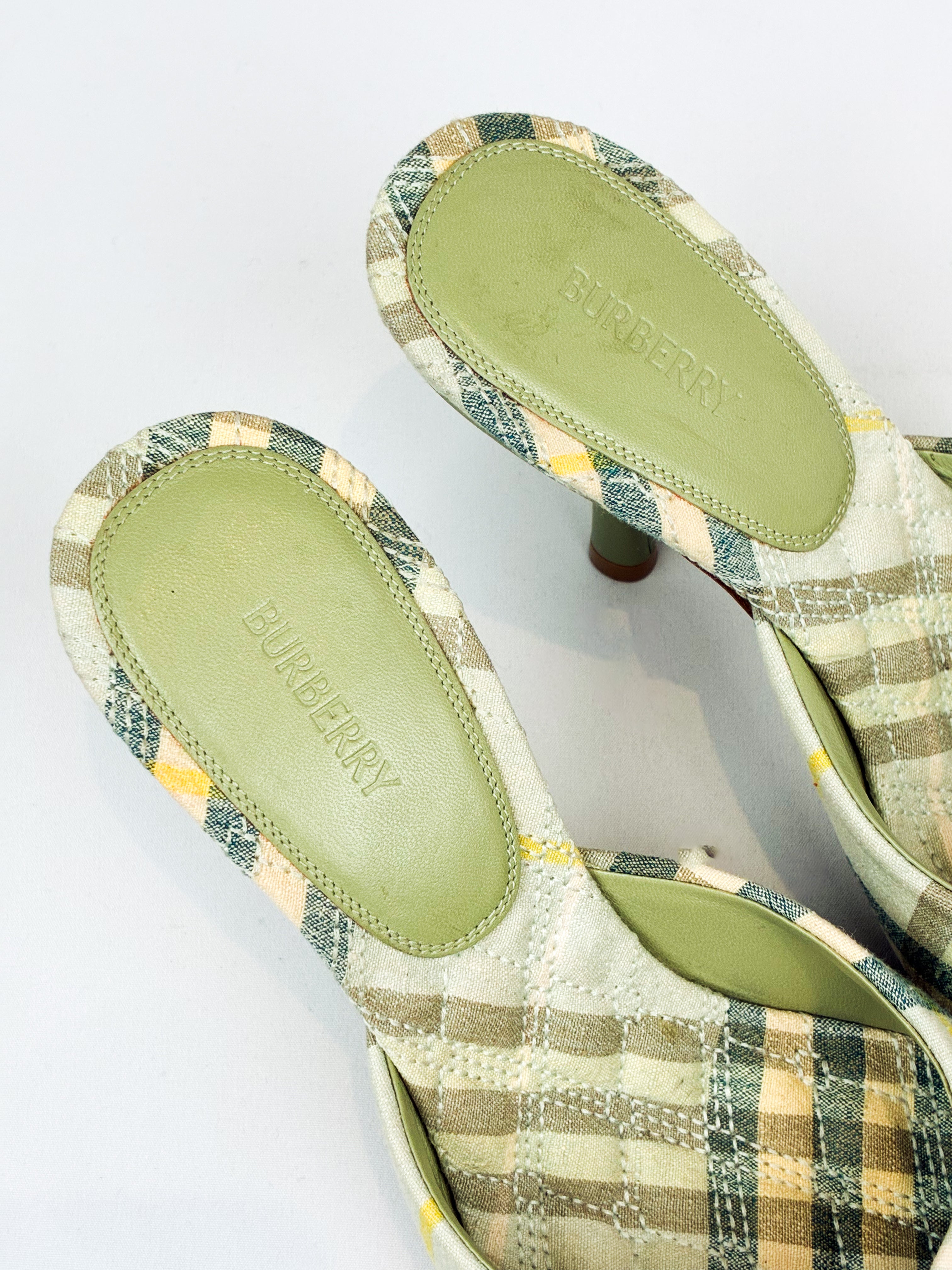 Burberry 2024 Sage Green Mews Check Slide Sandals - EU 37