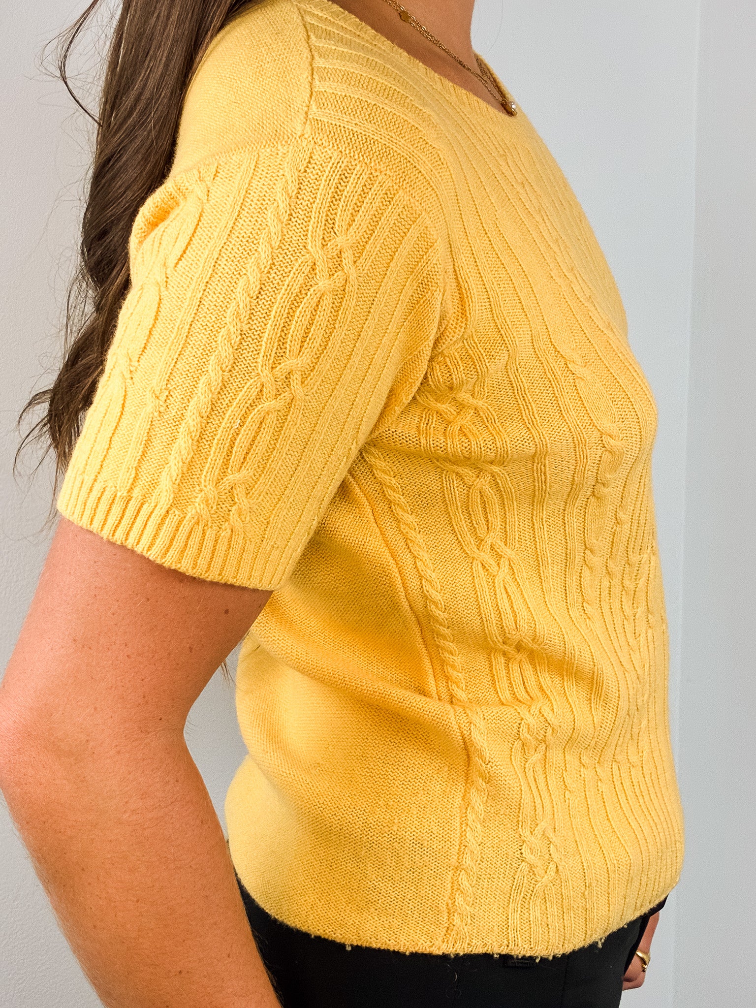 Chloé Yellow Cable Knit Short Sleeve Sweater - S/M
