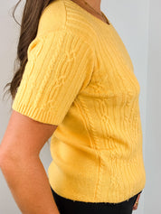 Chloé Yellow Cable Knit Short Sleeve Sweater - S/M