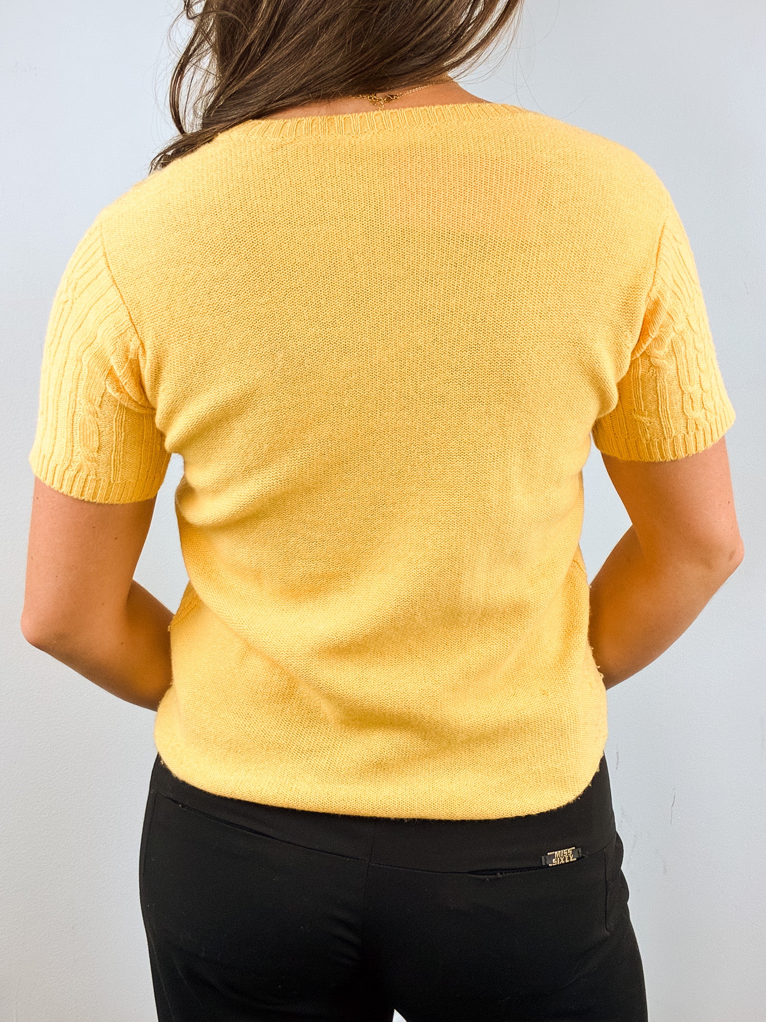 Chloé Yellow Cable Knit Short Sleeve Sweater - S/M