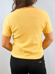 Chloé Yellow Cable Knit Short Sleeve Sweater - S/M