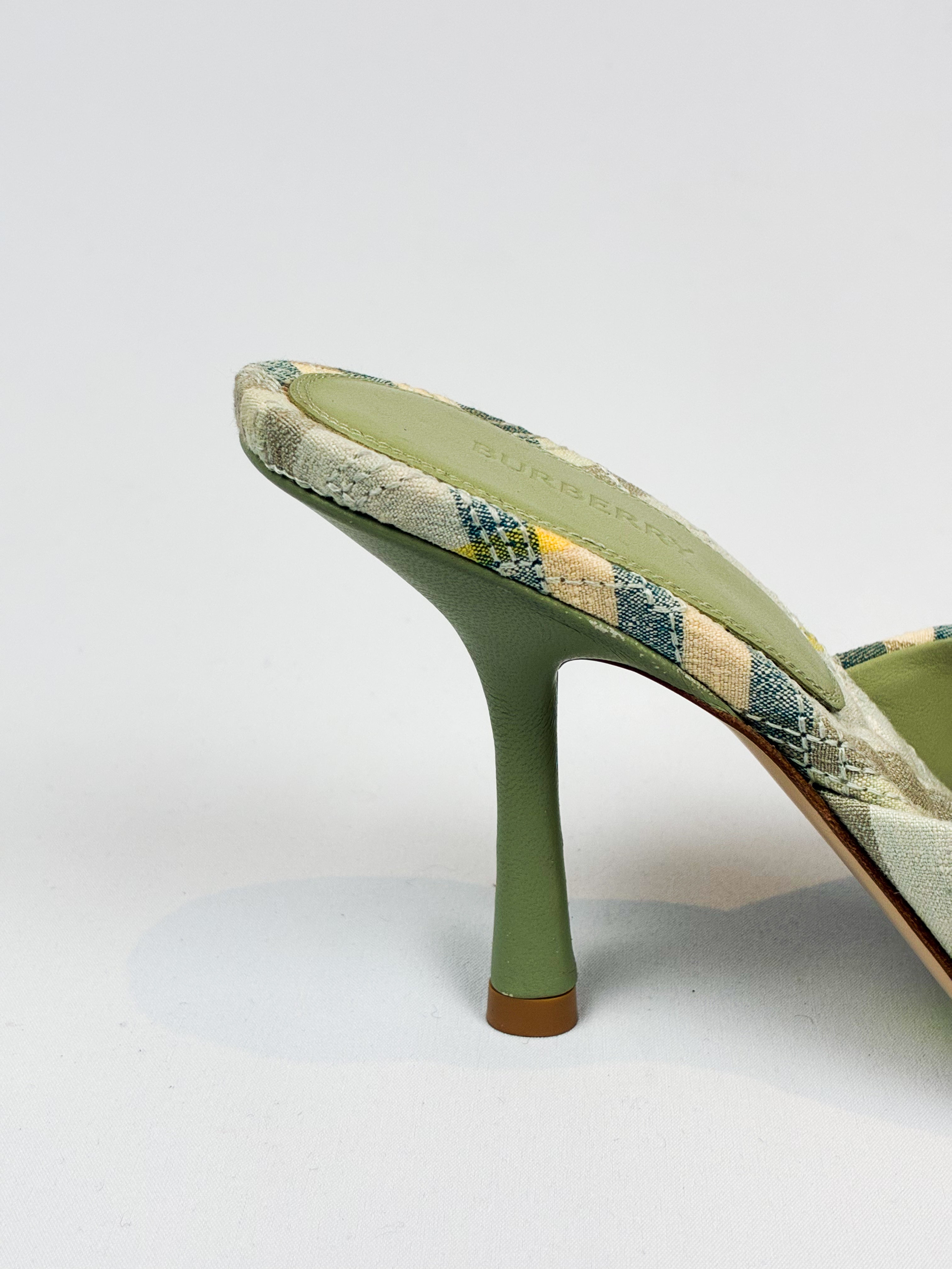 Burberry 2024 Sage Green Mews Check Slide Sandals - EU 37