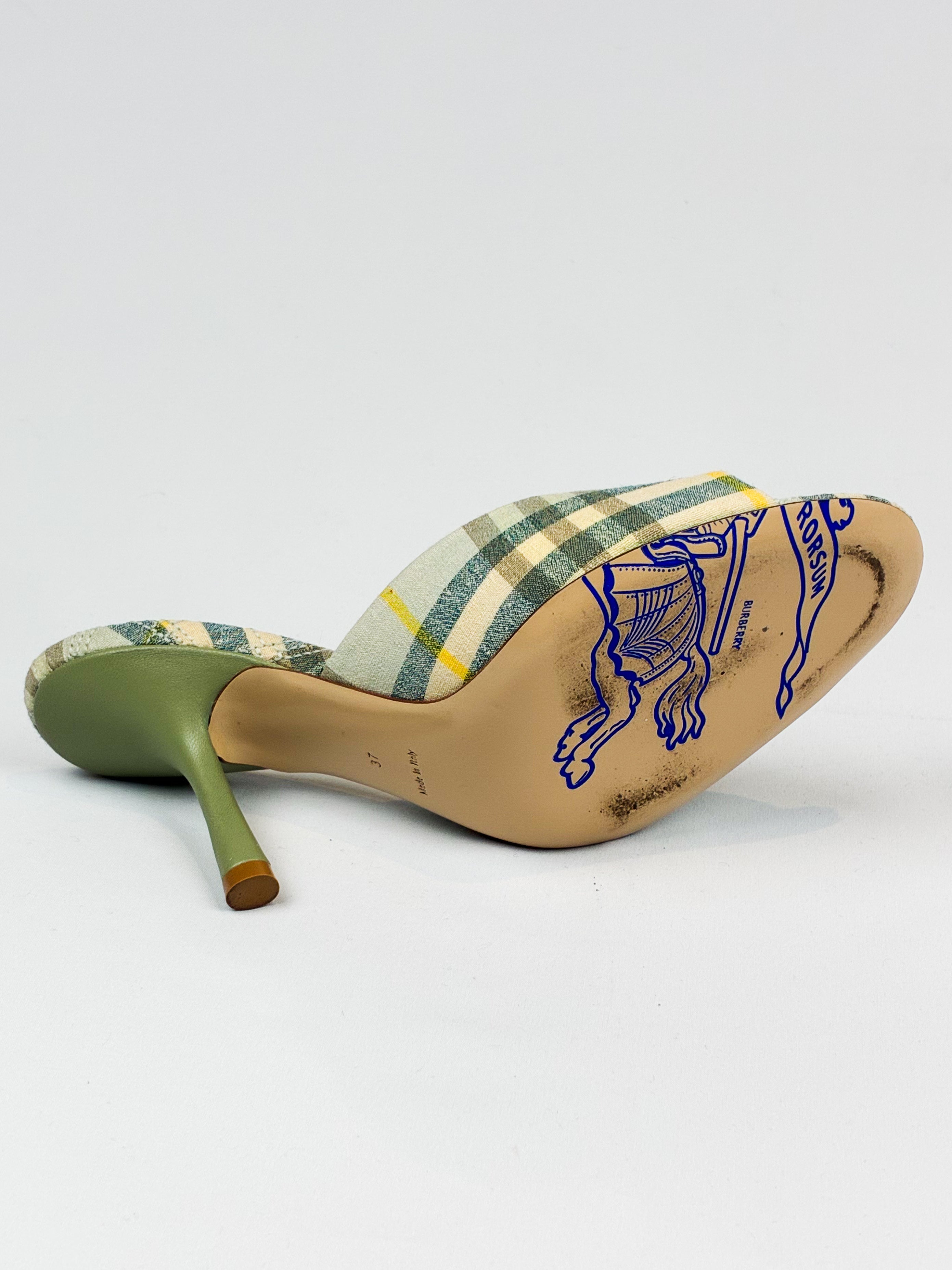 Burberry 2024 Sage Green Mews Check Slide Sandals - EU 37