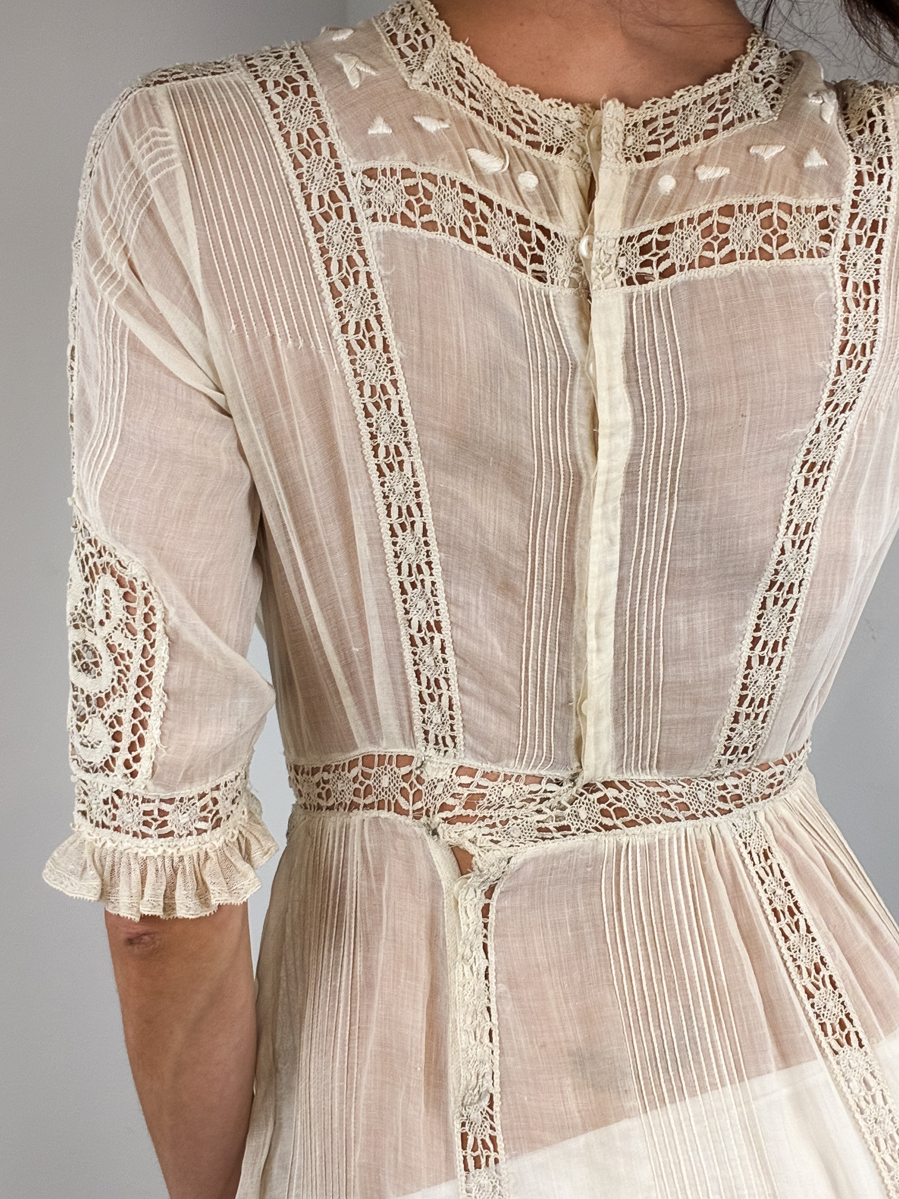 Antique Edwardian Cream Lace Tea Dress - XS