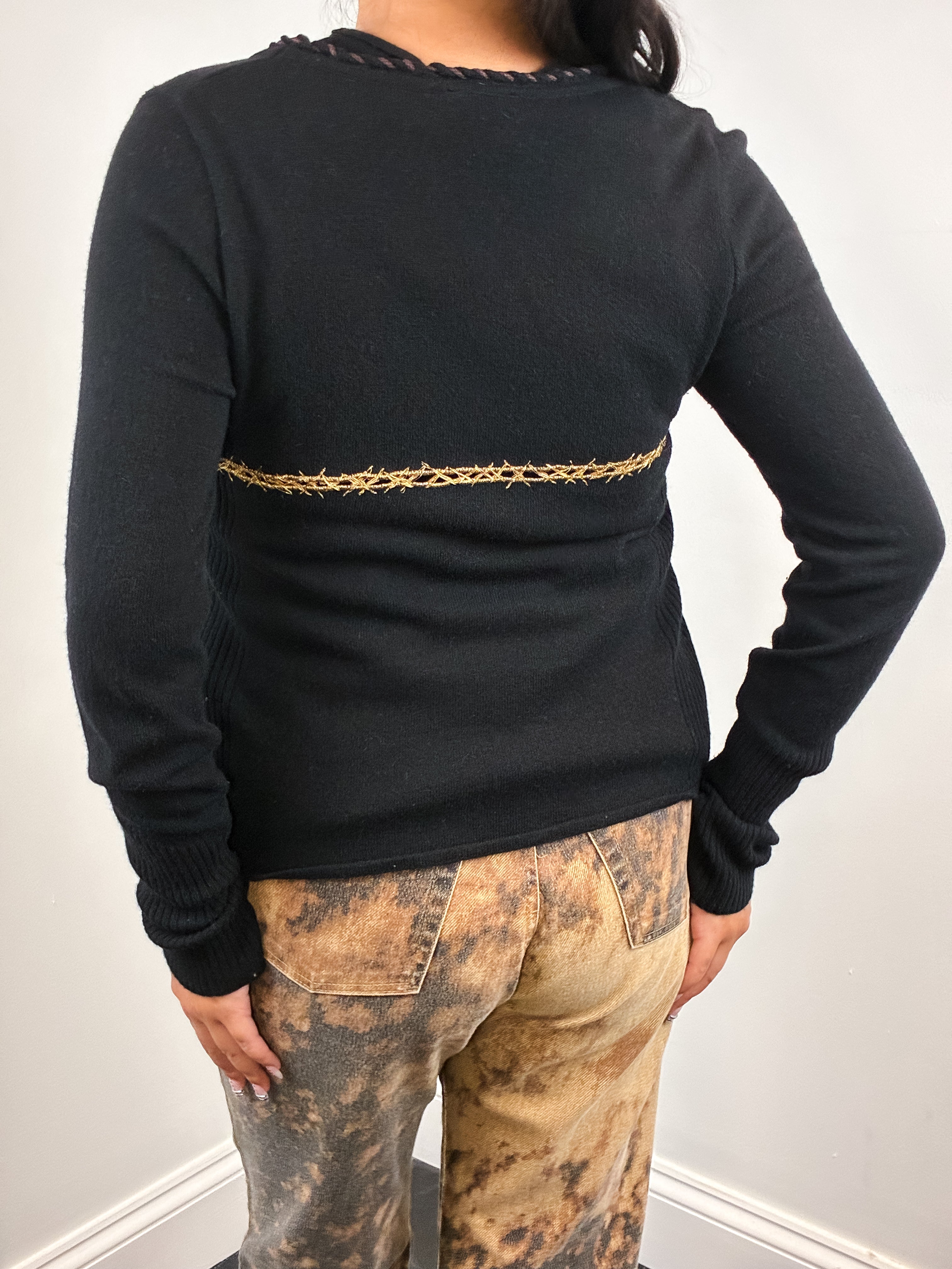 Just Cavalli 1990s Black Gold Barbed Wire Cutwork Cardigan & Tank Set - S/M