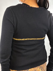 Just Cavalli 1990s Black Gold Barbed Wire Cutwork Cardigan & Tank Set - S/M