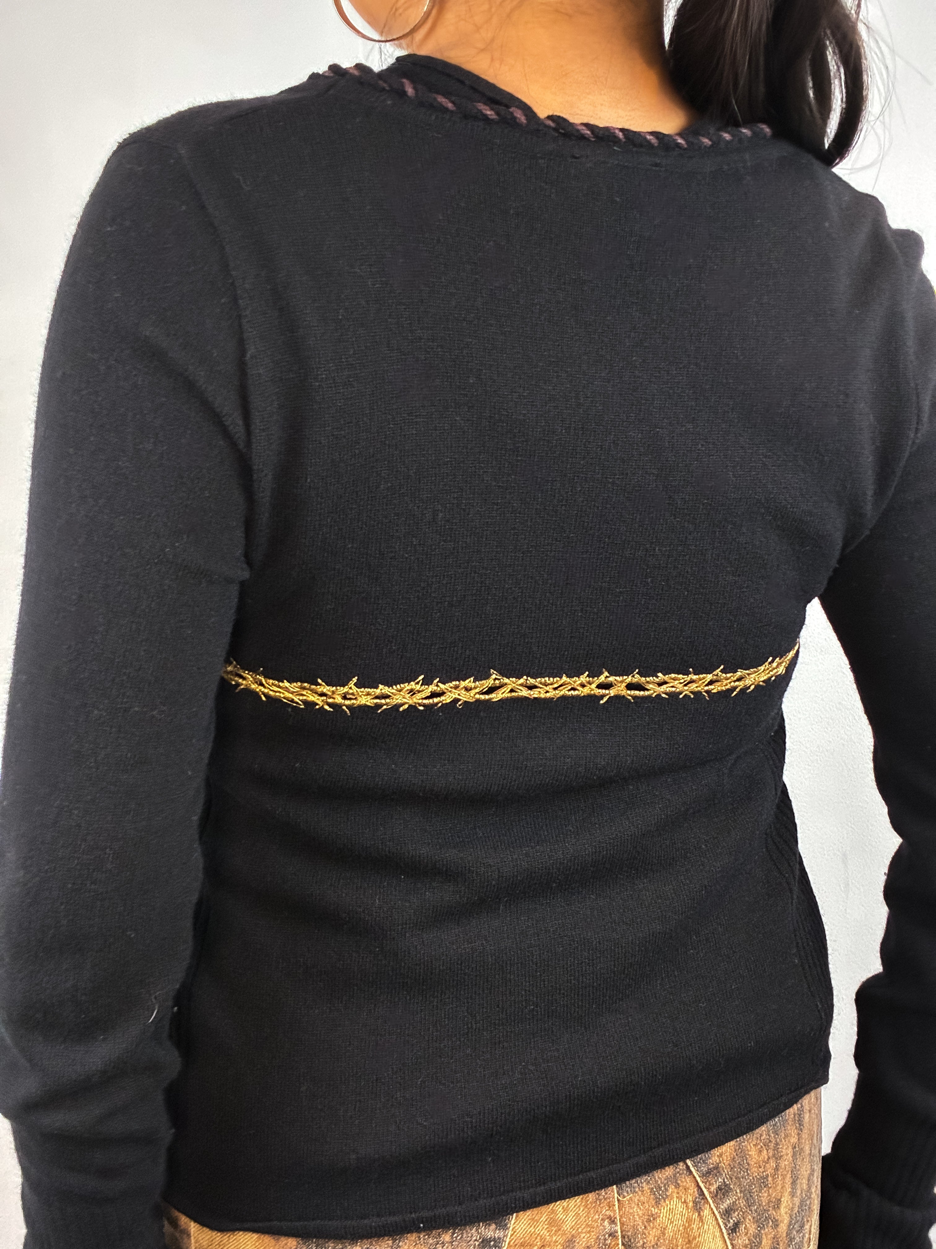 Just Cavalli 1990s Black Gold Barbed Wire Cutwork Cardigan & Tank Set - S/M