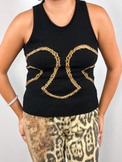 Just Cavalli 1990s Black Gold Barbed Wire Cutwork Cardigan & Tank Set - S/M
