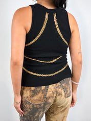 Just Cavalli 1990s Black Gold Barbed Wire Cutwork Cardigan & Tank Set - S/M