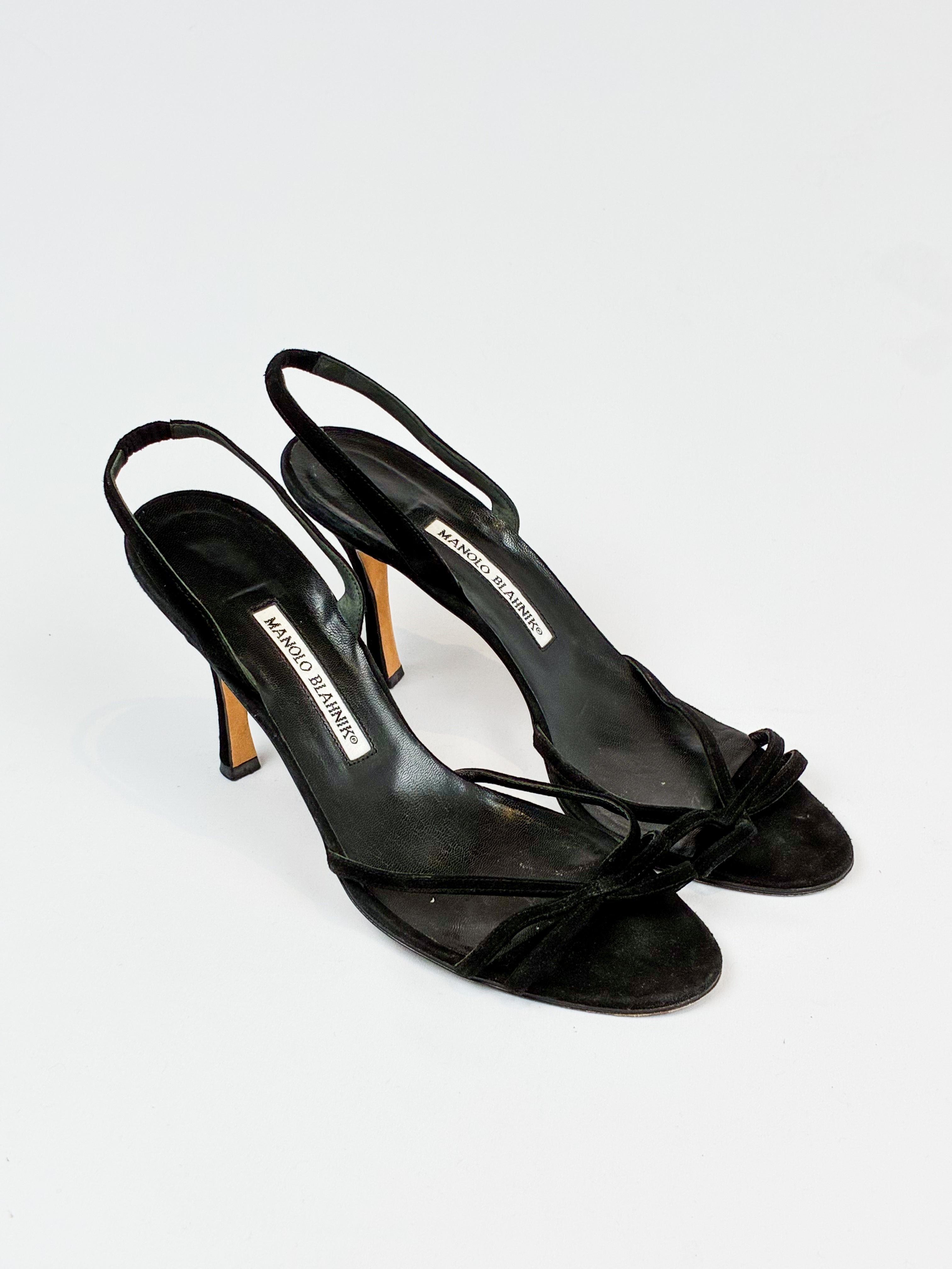 Manolo Blahnik 2000s Black Strappy Slingback Sandals - EU 40.5