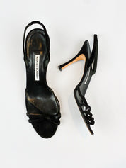 Manolo Blahnik 2000s Black Strappy Slingback Sandals - EU 40.5