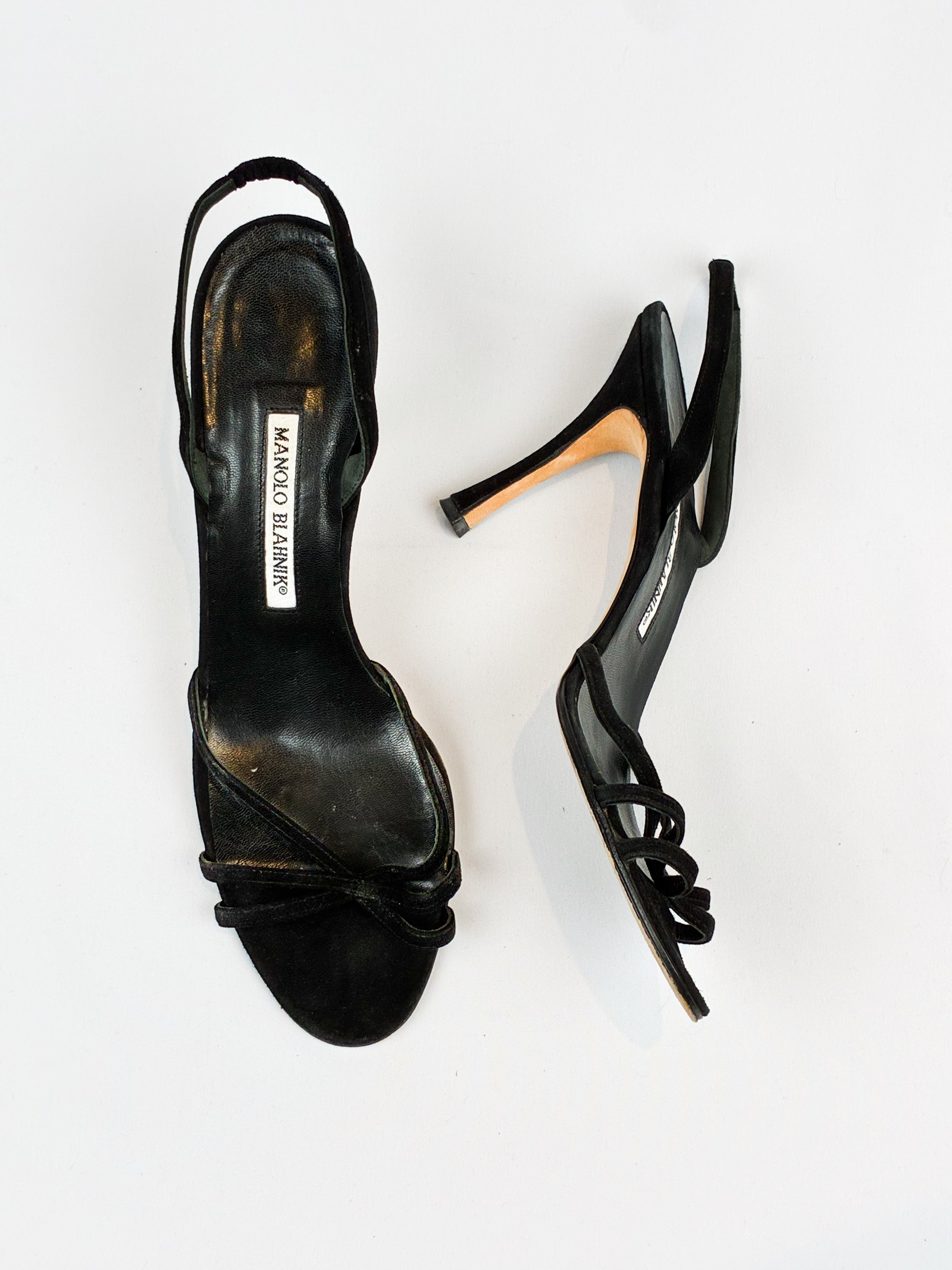 Manolo Blahnik 2000s Black Strappy Slingback Sandals - EU 40.5
