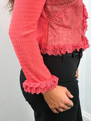 Class Roberto Cavalli 2000s Coral Perforated Leather Crochet-Trim Jacket - M