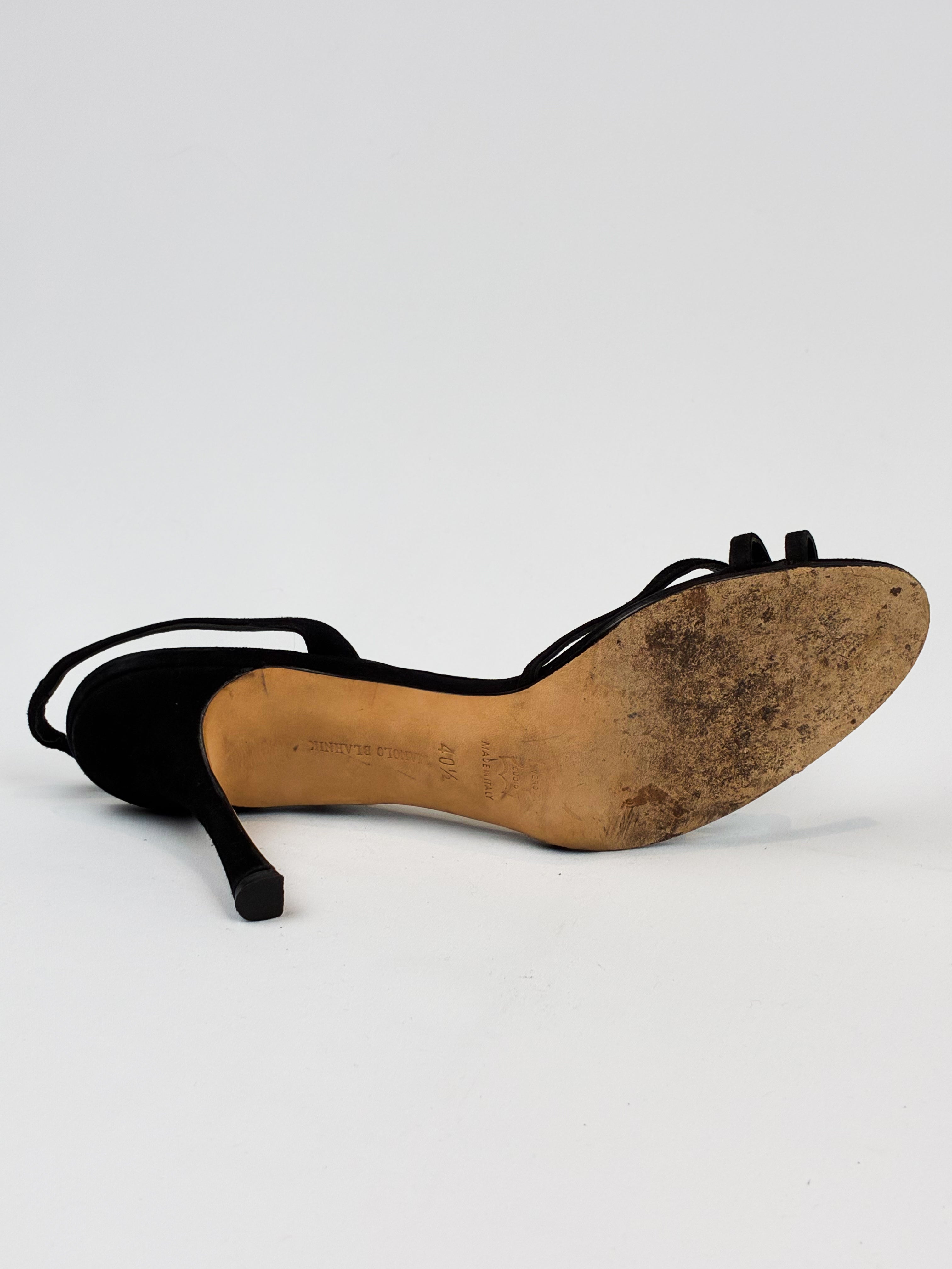 Manolo Blahnik 2000s Black Strappy Slingback Sandals - EU 40.5