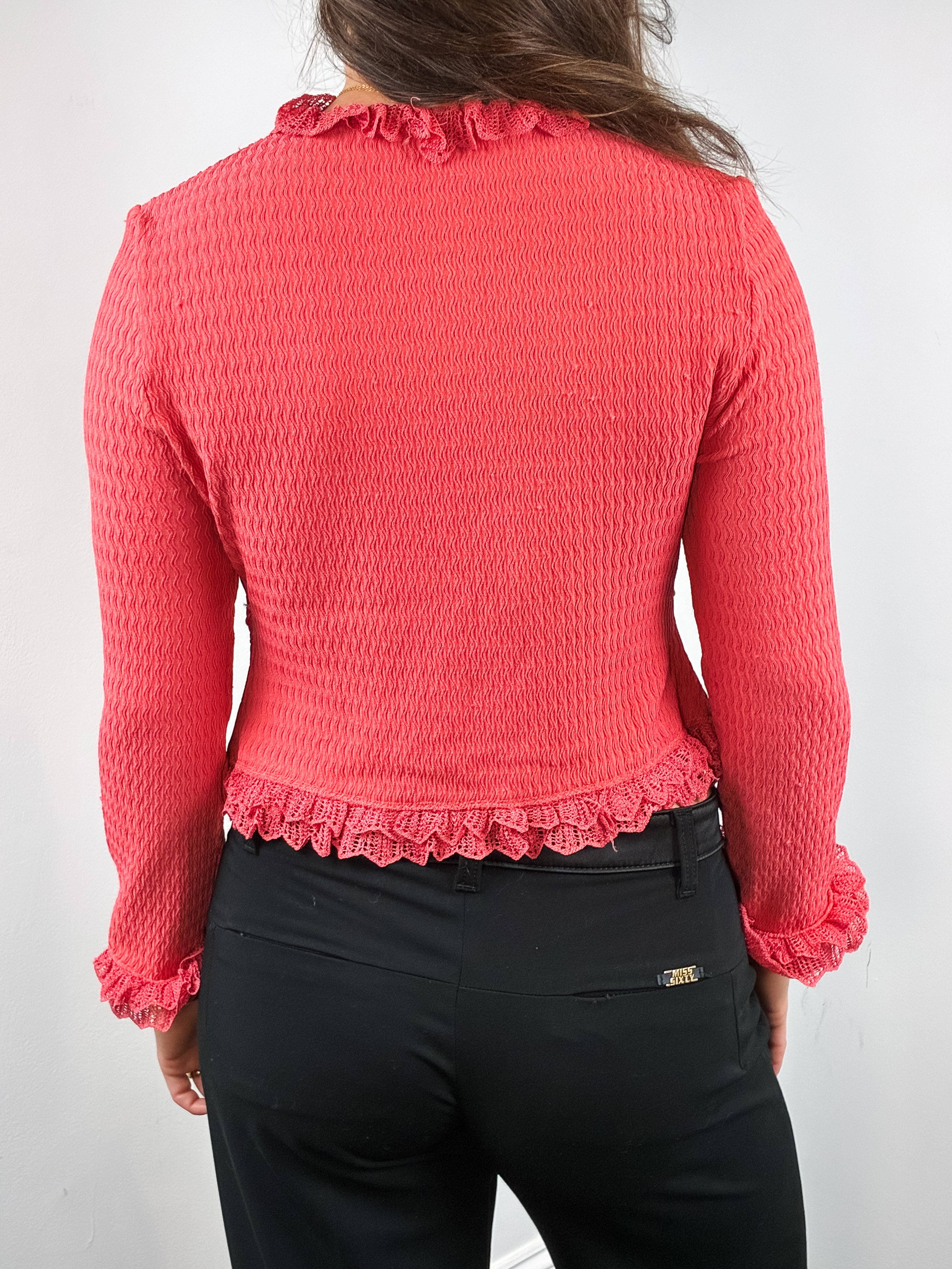 Class Roberto Cavalli 2000s Coral Perforated Leather Crochet-Trim Jacket - M