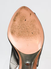 Prada 2000s Pewter Satin Rosette Peep Toe Slingback Pumps - EU 37