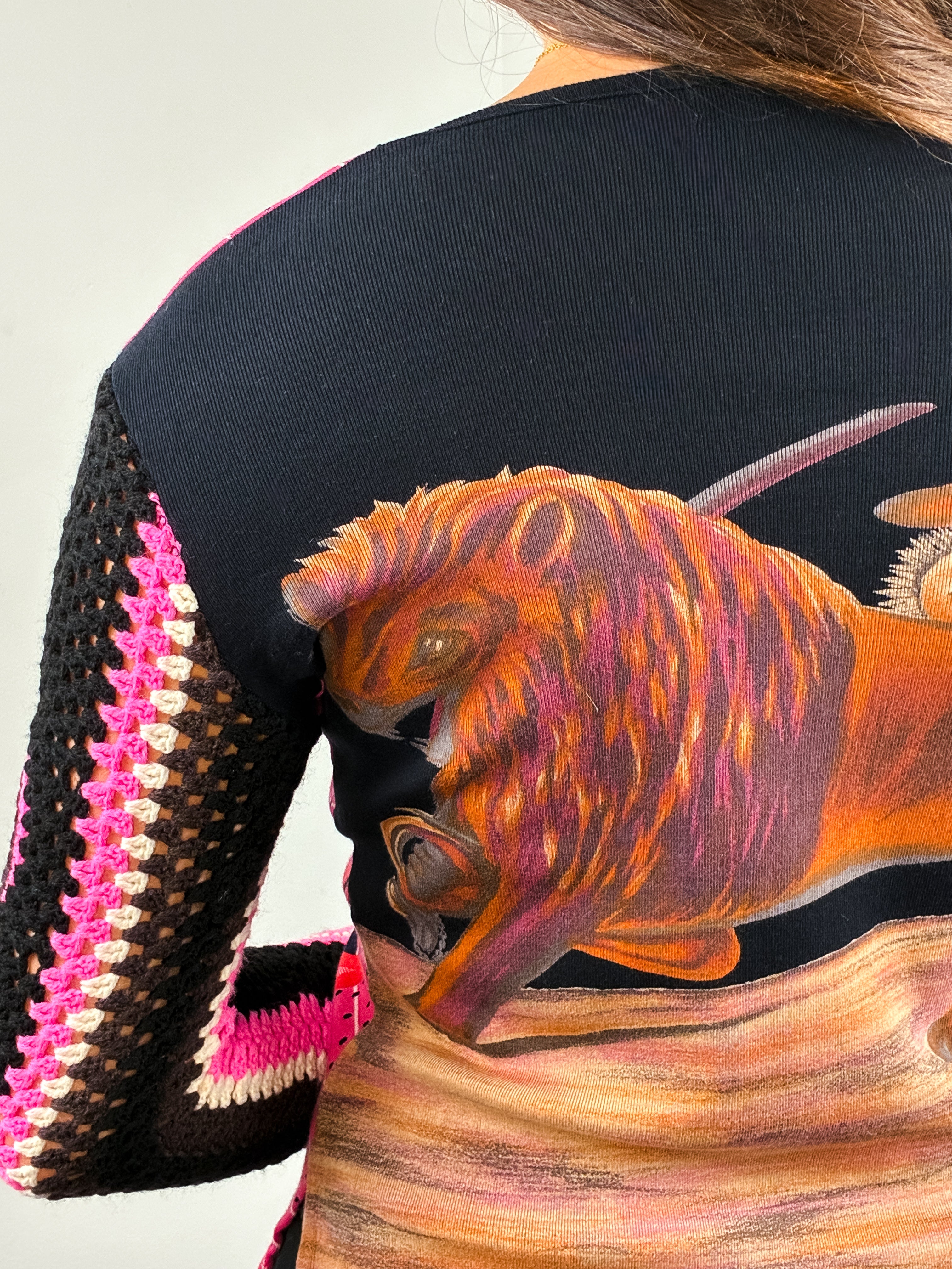 Custo Barcelona 2000s Frida Heart Lion Print Crochet-Sleeve Top - S-L