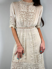 Antique Edwardian Cream Lace Tea Dress - XS