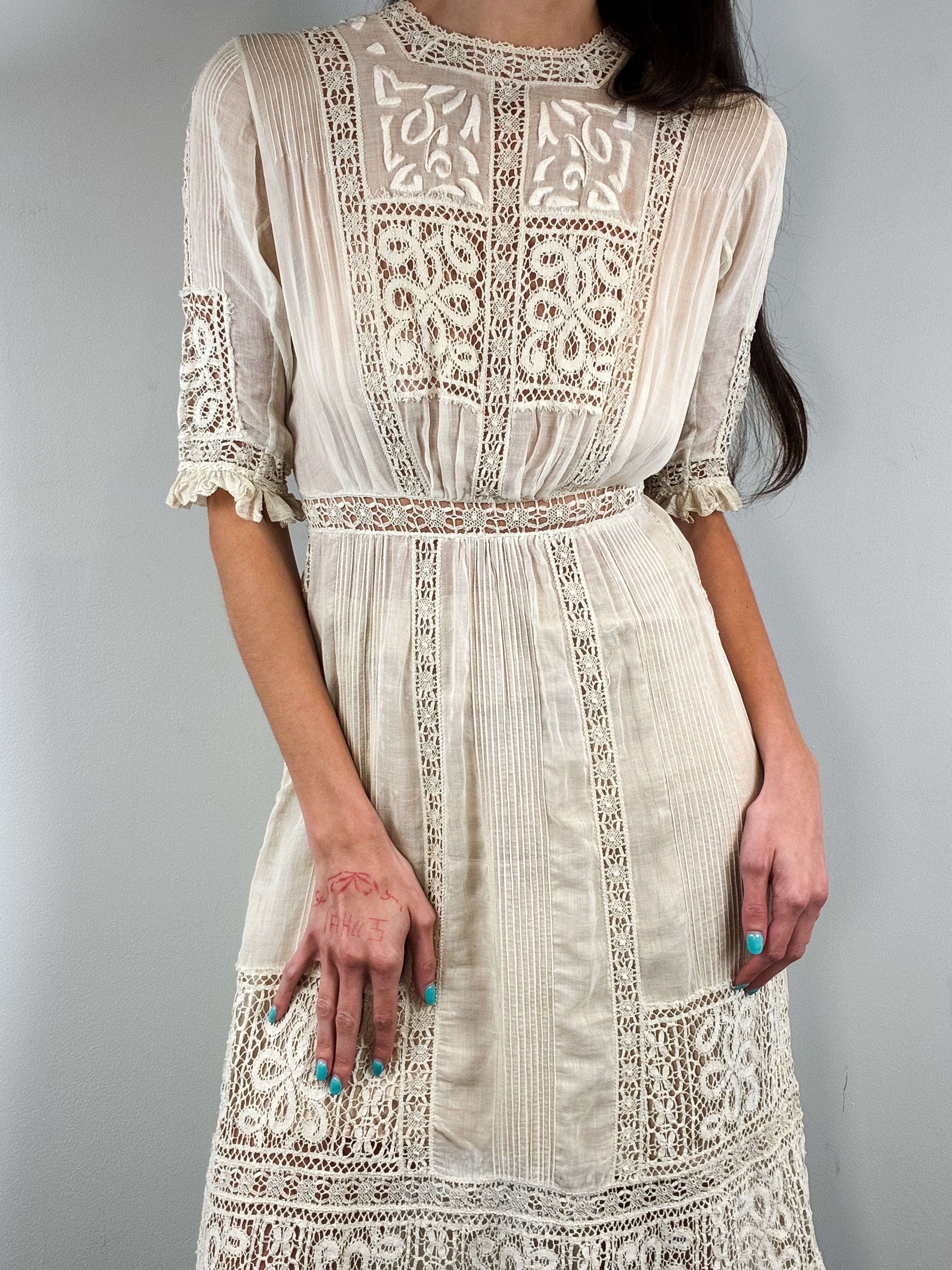 Antique Edwardian Cream Lace Tea Dress - XS