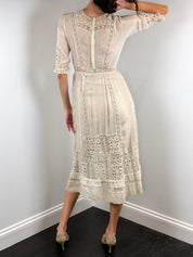 Antique Edwardian Cream Lace Tea Dress - XS