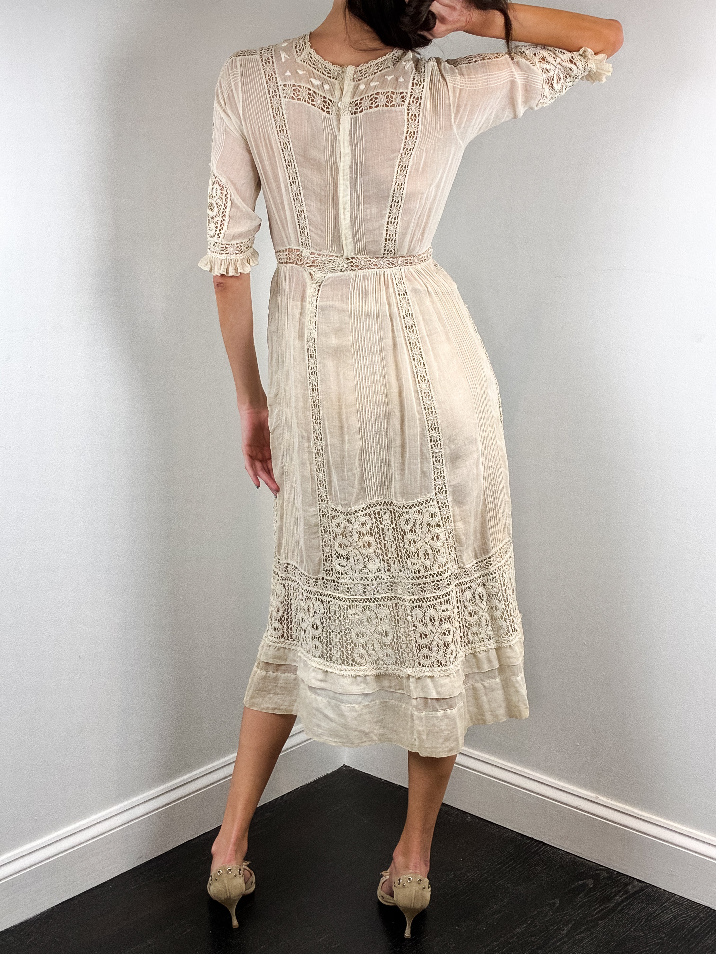 Antique Edwardian Cream Lace Tea Dress - XS
