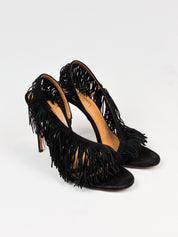 Aquazzura 2010s Wild Fringe Black Suede Sandals - EU 41