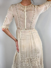 Antique Edwardian Cream Lace Tea Dress - XS