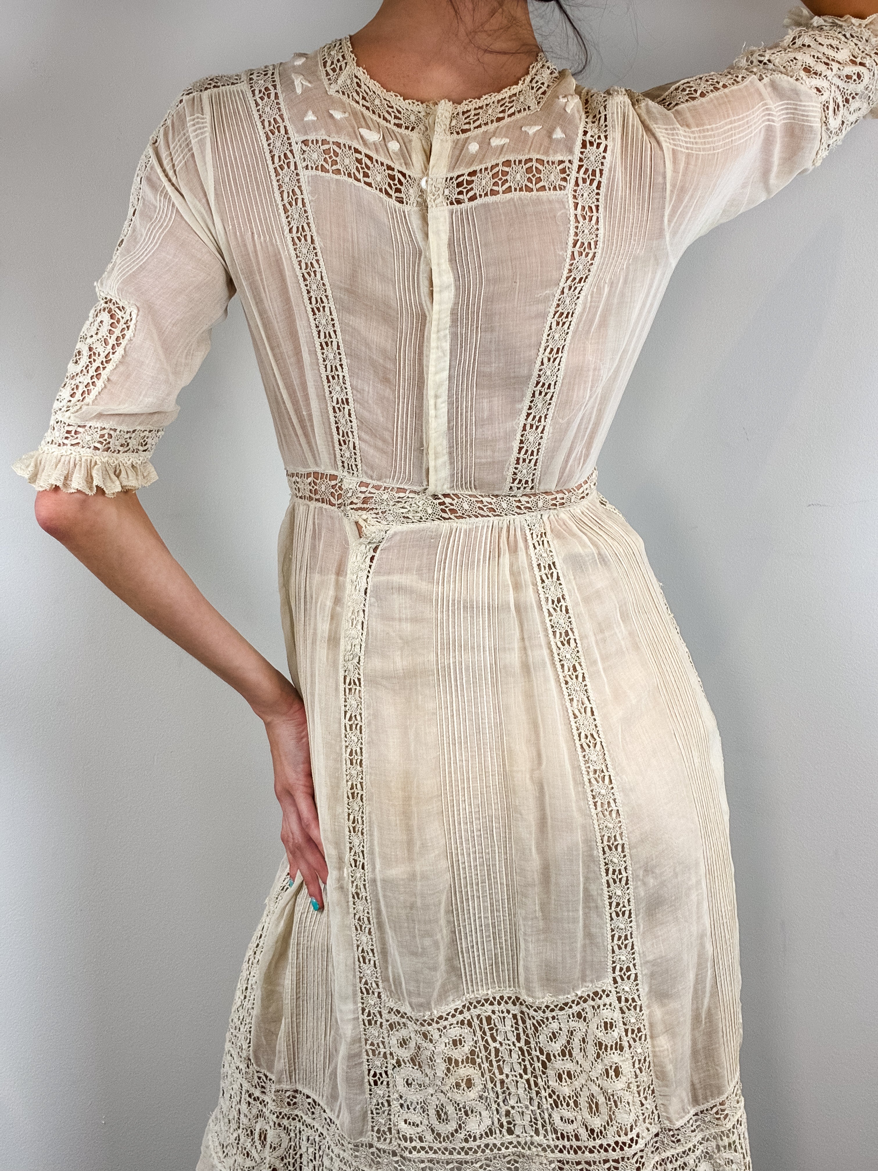 Antique Edwardian Cream Lace Tea Dress - XS