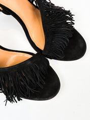 Aquazzura 2010s Wild Fringe Black Suede Sandals - EU 41