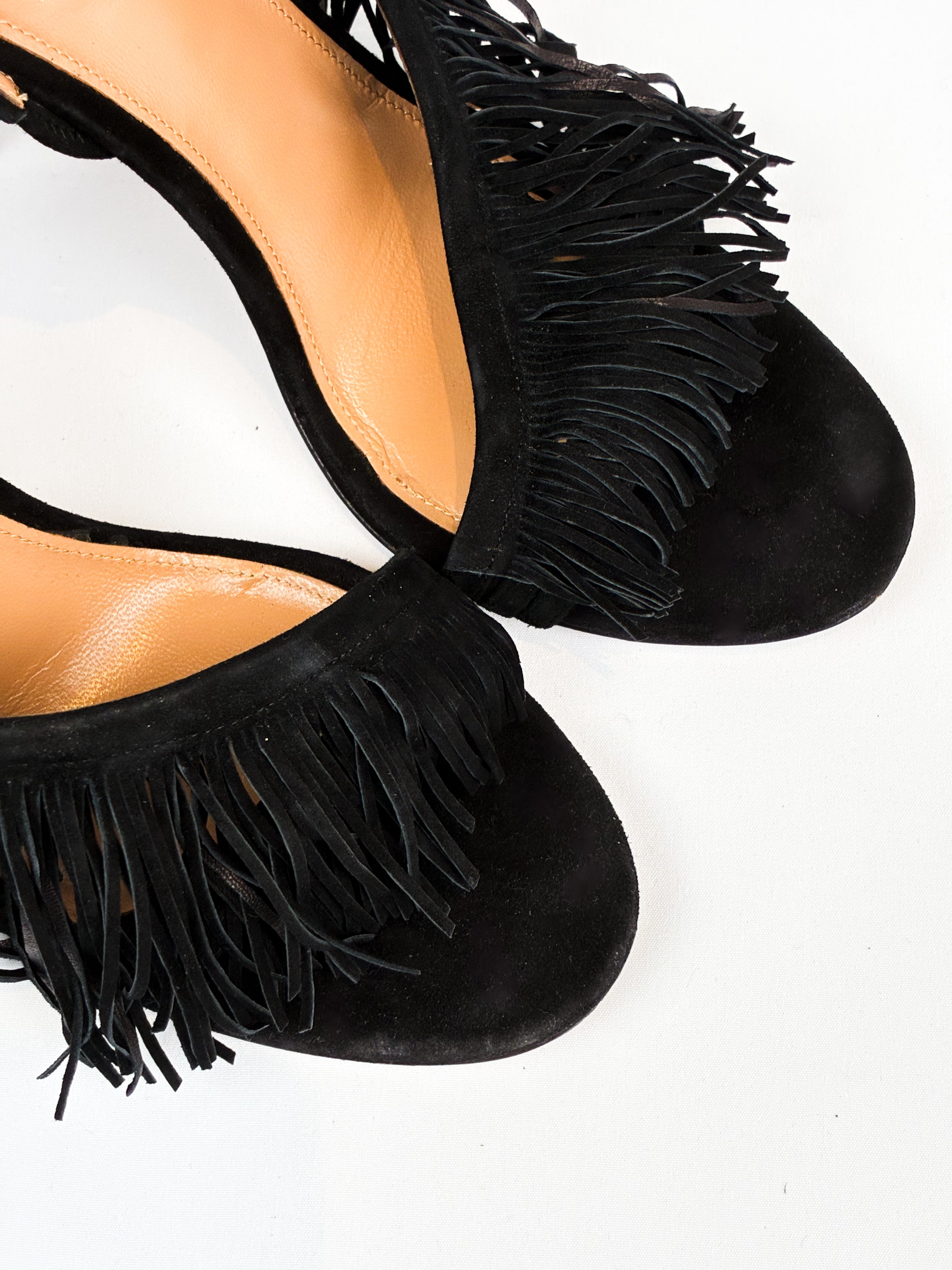 Aquazzura 2010s Wild Fringe Black Suede Sandals - EU 41