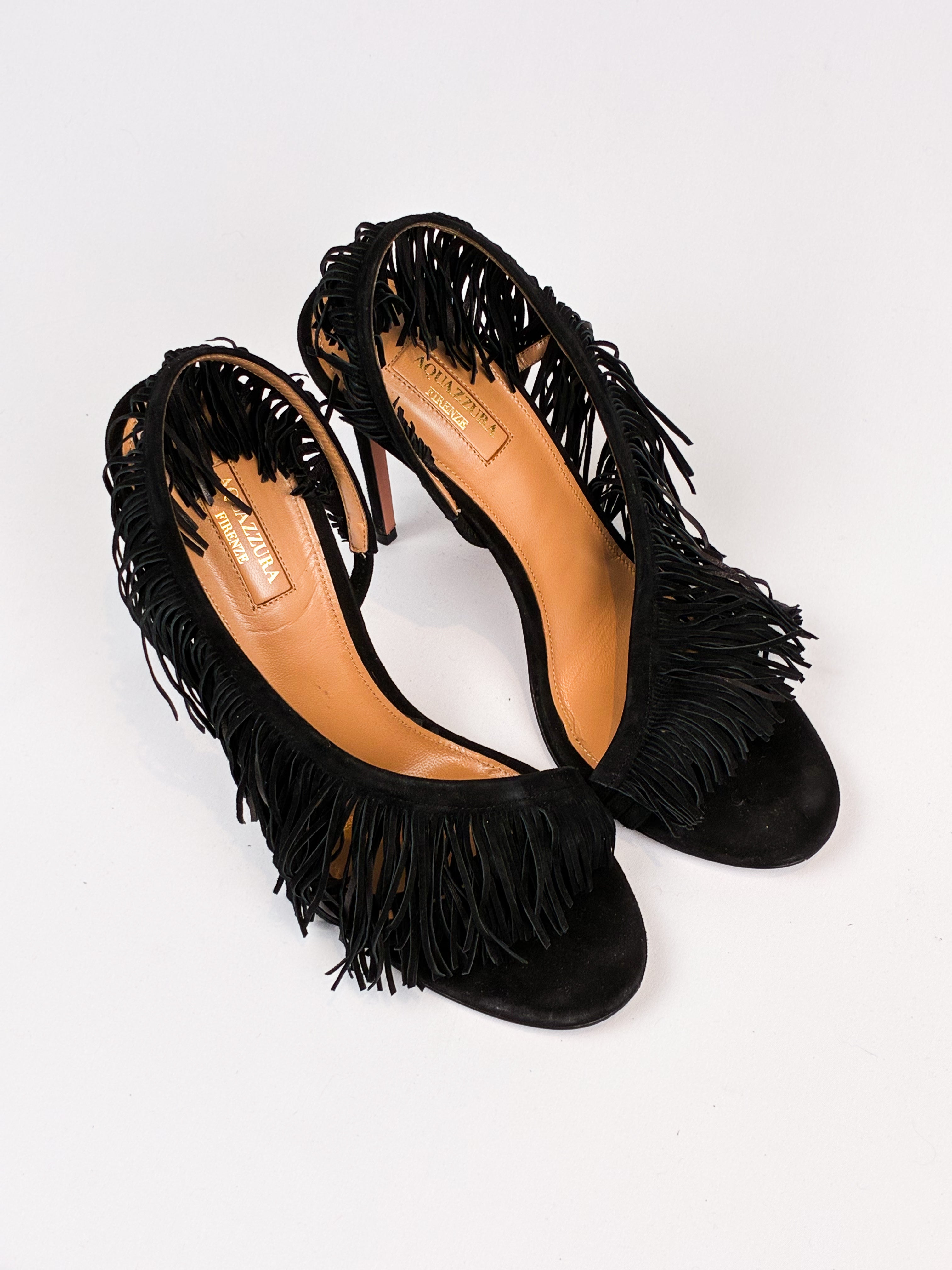 Aquazzura 2010s Wild Fringe Black Suede Sandals - EU 41
