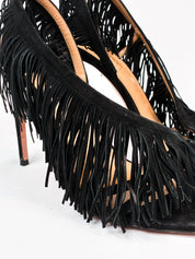 Aquazzura 2010s Wild Fringe Black Suede Sandals - EU 41