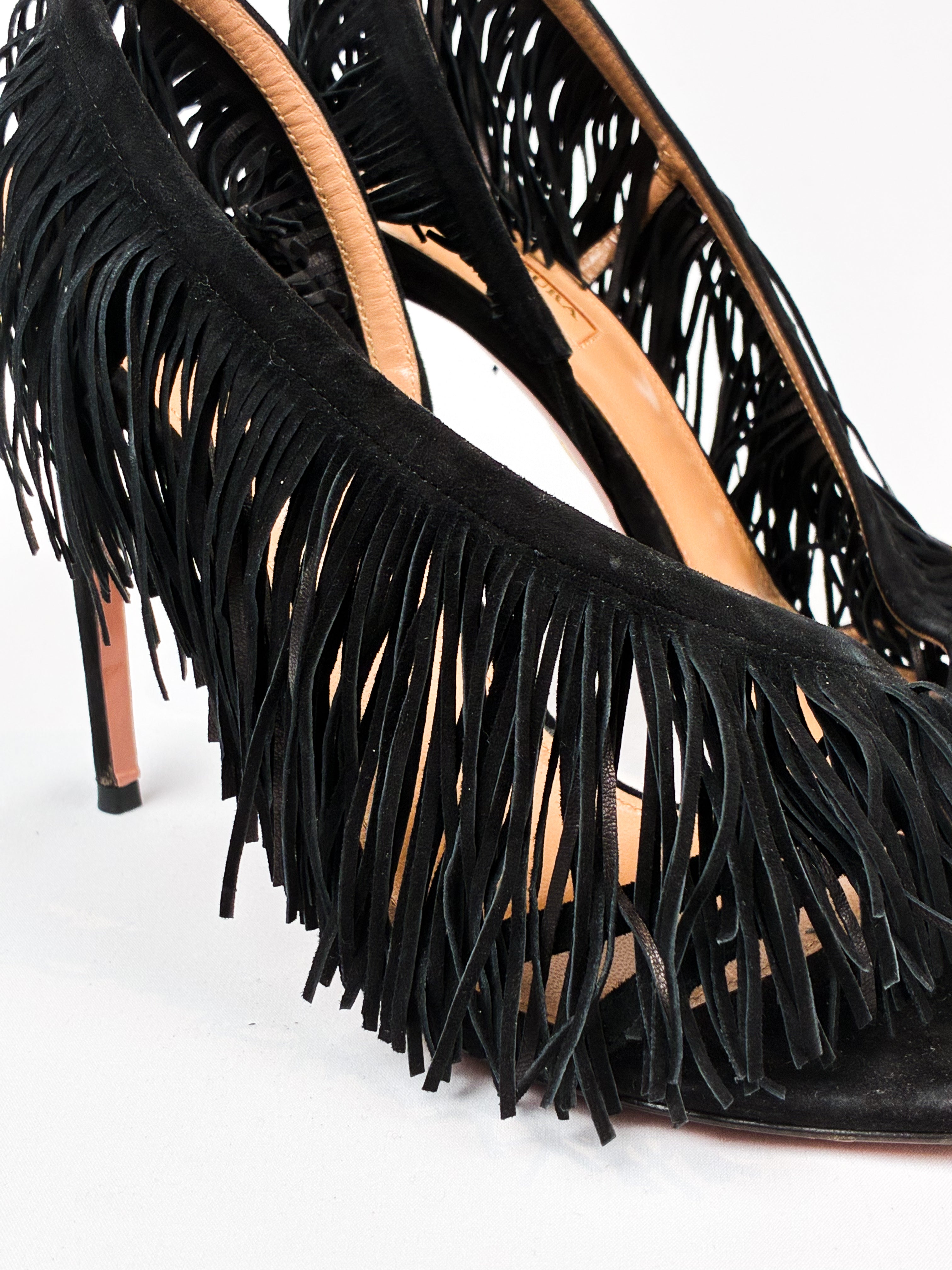 Aquazzura 2010s Wild Fringe Black Suede Sandals - EU 41