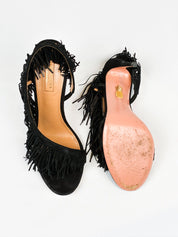 Aquazzura 2010s Wild Fringe Black Suede Sandals - EU 41