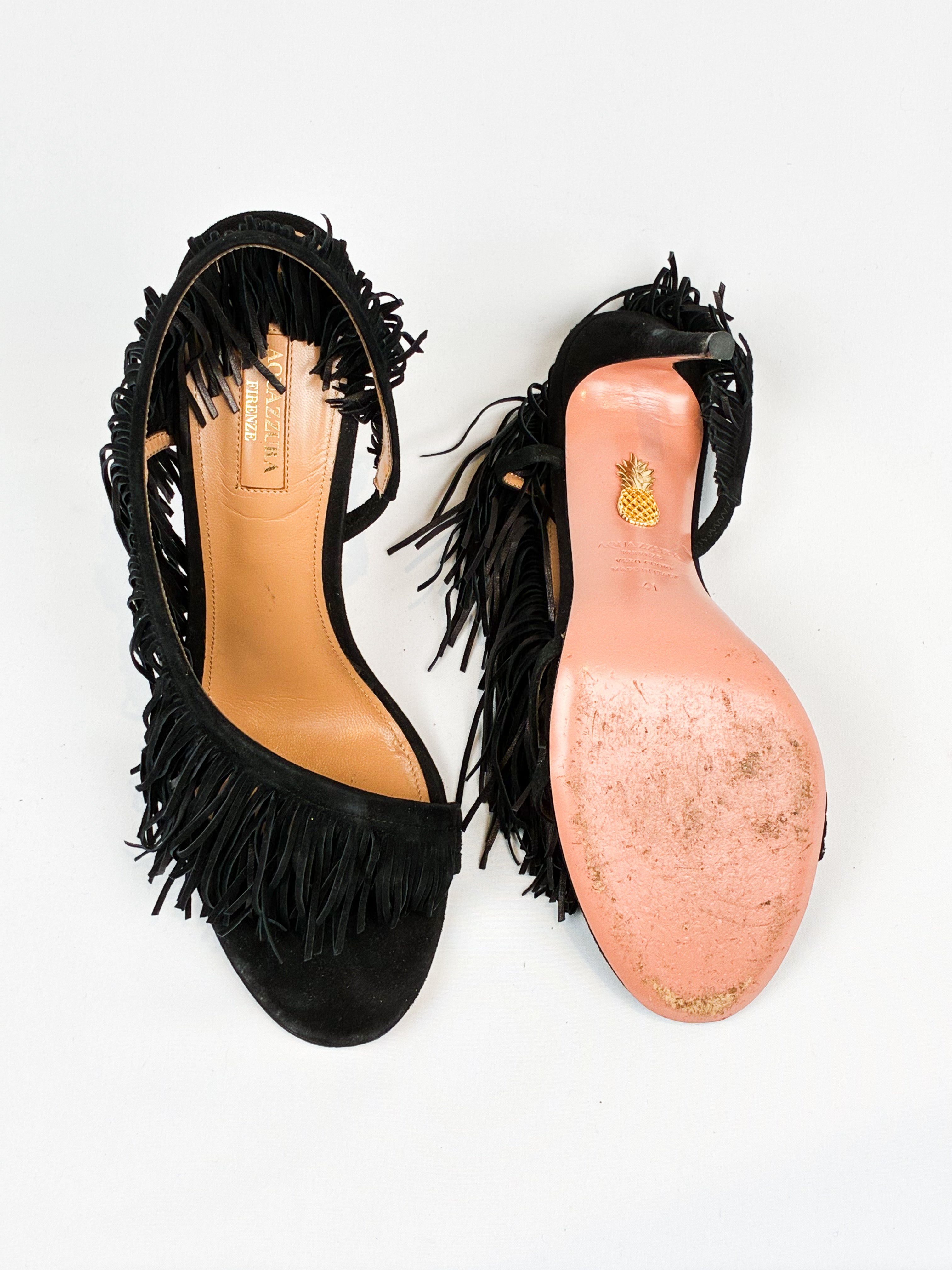 Aquazzura 2010s Wild Fringe Black Suede Sandals - EU 41