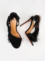 Aquazzura 2010s Wild Fringe Black Suede Sandals - EU 41