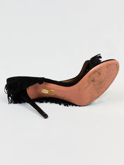 Aquazzura 2010s Wild Fringe Black Suede Sandals - EU 41
