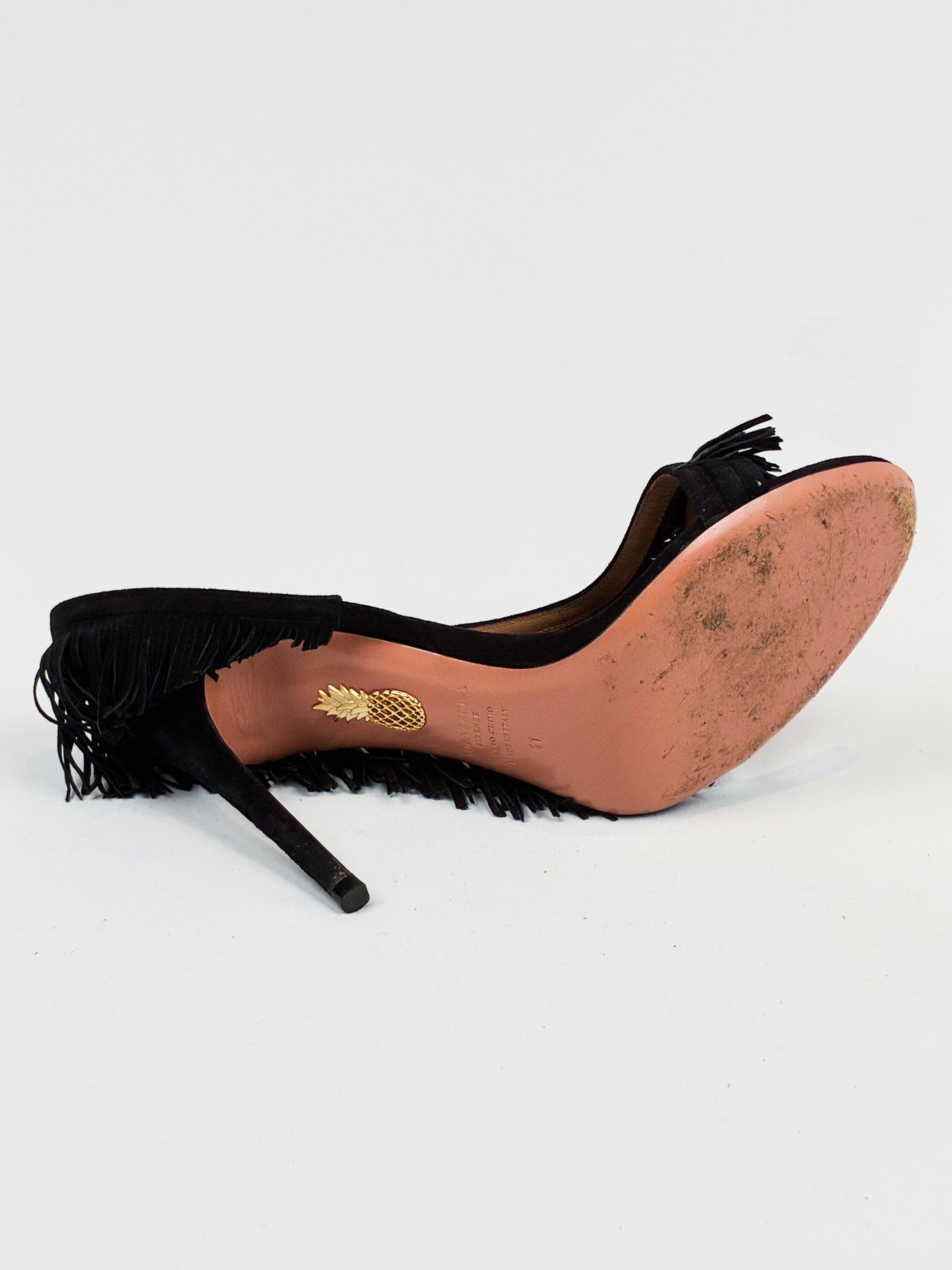 Aquazzura 2010s Wild Fringe Black Suede Sandals - EU 41