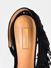 Aquazzura 2010s Wild Fringe Black Suede Sandals - EU 41