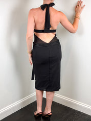 Dolce & Gabbana 2004 Black Bow Sheer Panel Halter Midi Dress - M