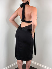Dolce & Gabbana 2004 Black Bow Sheer Panel Halter Midi Dress - M