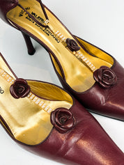 Vicini per Valeriano 2000s Burgundy Pearl-Trim Pointed Pumps - EU 37 / US 7