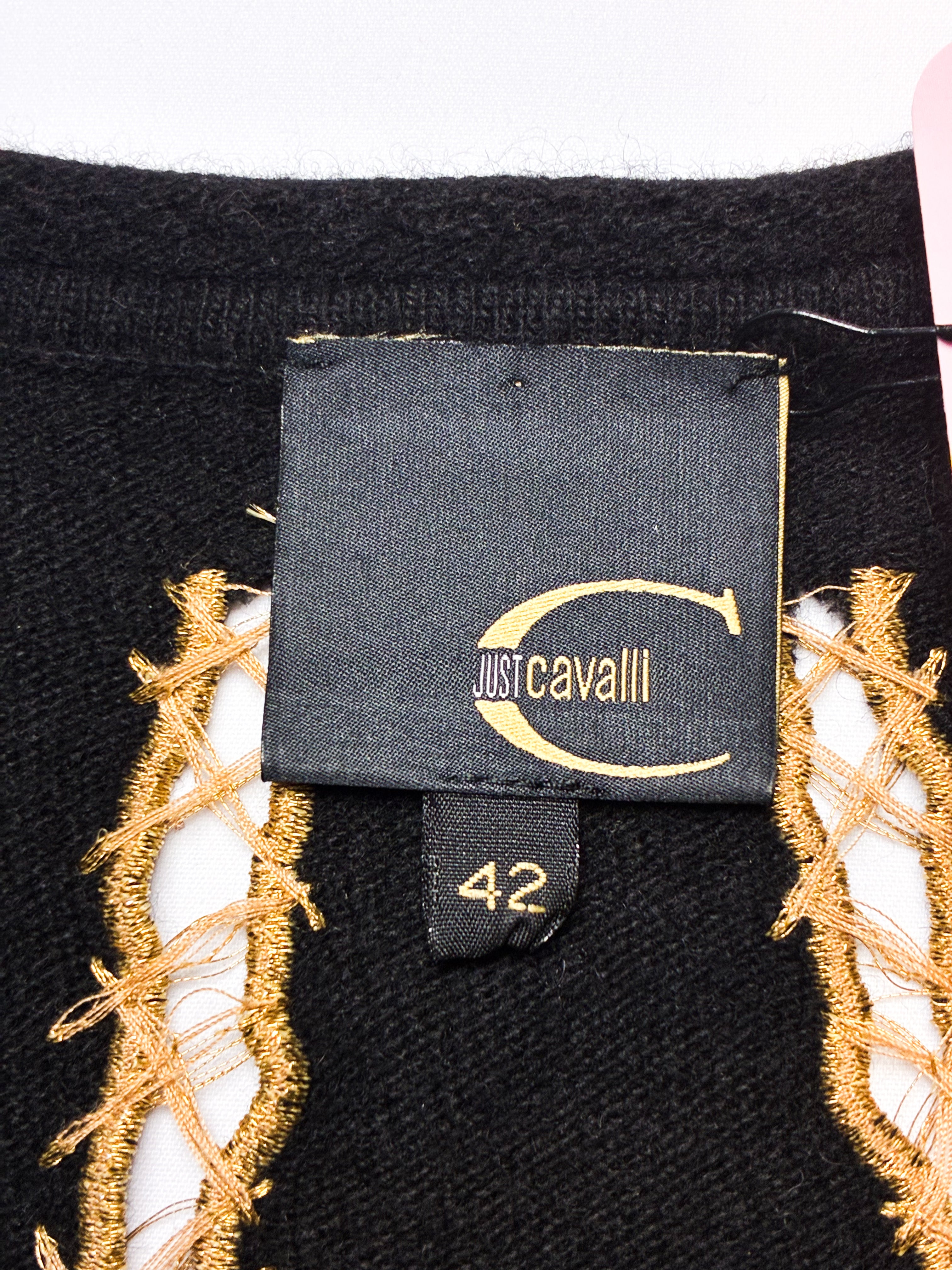 Just Cavalli 1990s Black Gold Barbed Wire Cutwork Cardigan & Tank Set - S/M