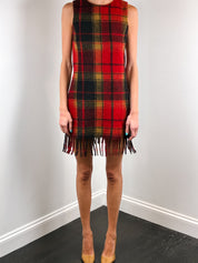Desigual Red Plaid Fringe Hem Sleeveless Mini Dress - S/M