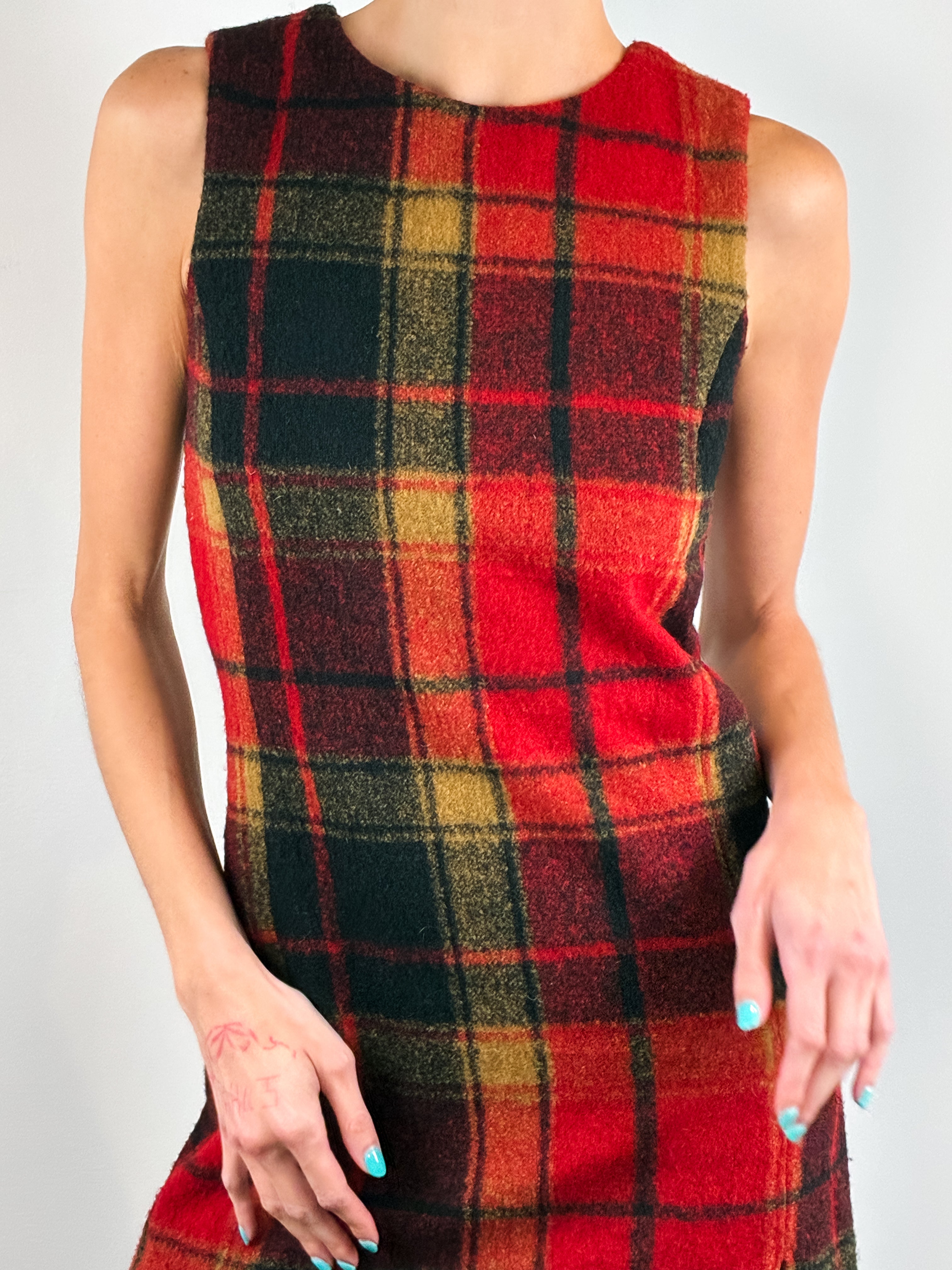 Desigual Red Plaid Fringe Hem Sleeveless Mini Dress - S/M
